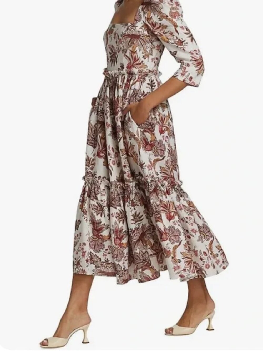 NWOT Cara Cara Blue Hill Square-Neck Midi Dress